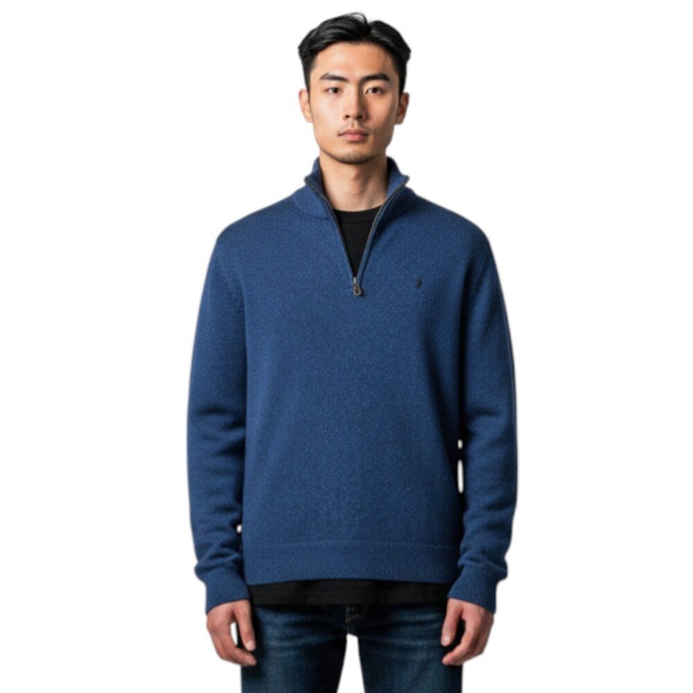 Polo Ralph Lauren Men's 1/4 Zip Pullover Size XL Blue Rib Knit L/S Pony Sweater